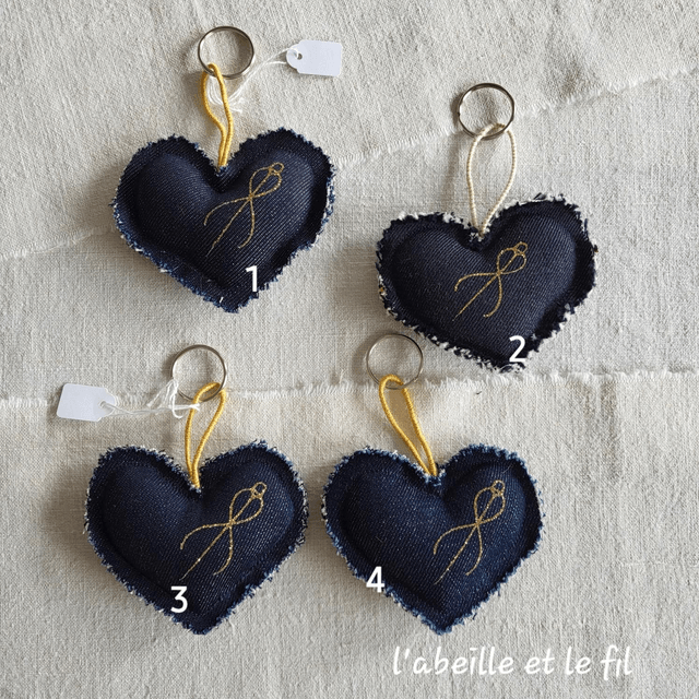 Porte-clés cœur en jean upcyclé- aiguille 