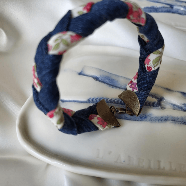 Bracelet Jeannette- un air de Liberty rose- Fermoir Bronze 