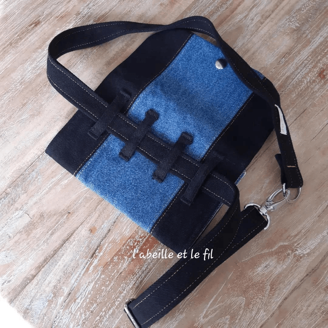 Sac Ceinture en jean upcyclé - Bicolore Bleu/Noir