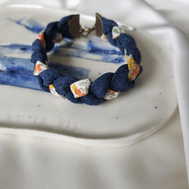 Bracelet Jeanne- un air de Liberty jaune- Fermoir Bronze 