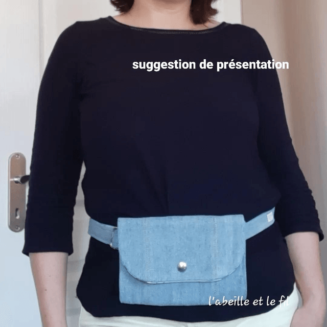 Sac ceinture en jean upcyclé- éventails roses