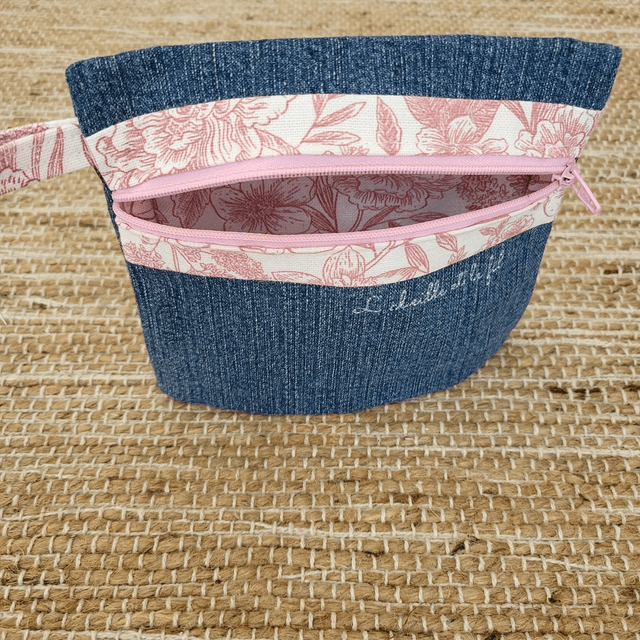 Pochette à soufflet- Jouy rose