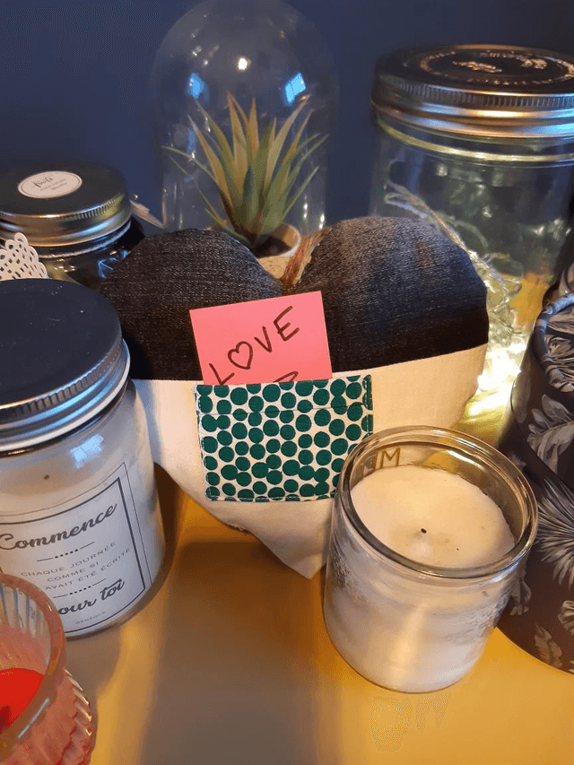 Cœur Messager en jean upcyclé -  Pois Verts